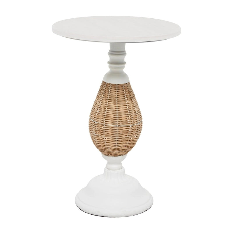 Wood Accent Table with Black Metal and Rattan Base - Brown or White - Roche River Decor-6