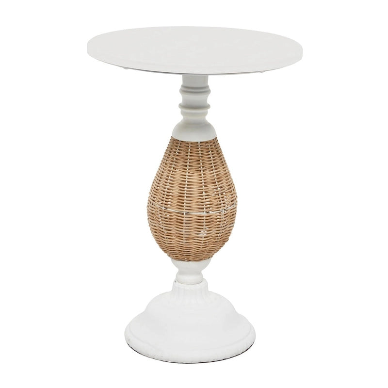 Wood Accent Table with Black Metal and Rattan Base - Brown or White - Roche River Decor-8