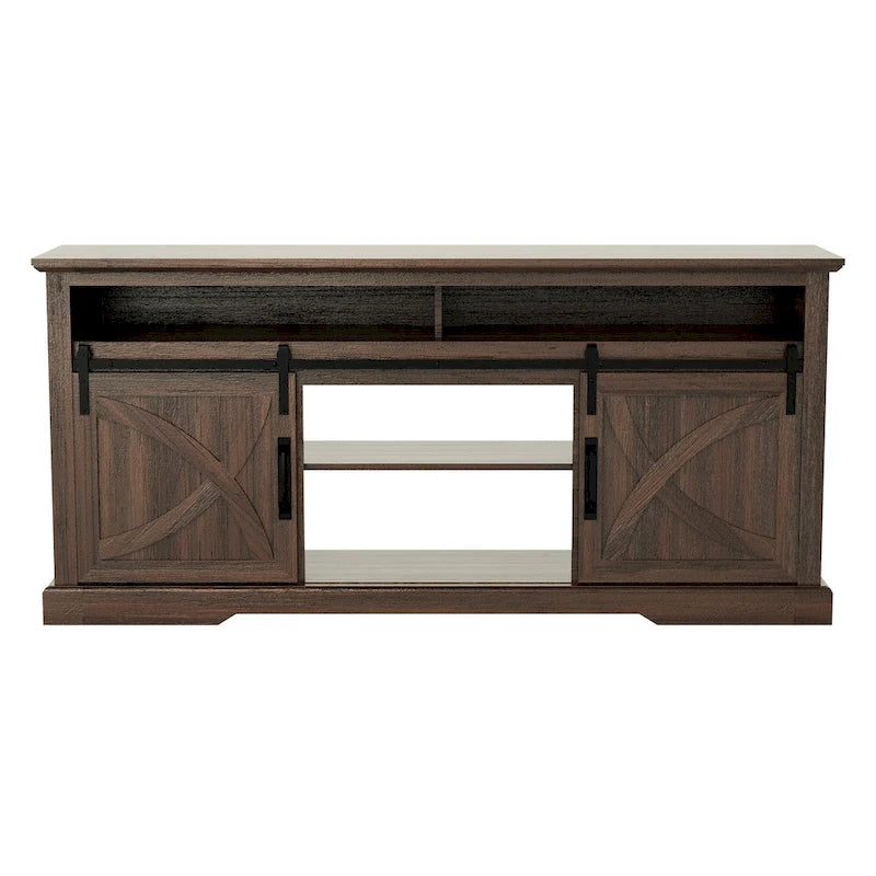 68 Walnut Sliding Barn Door TV Stand Console with Storage Open Compartment-4