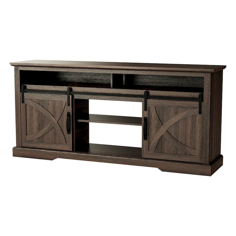 68 Walnut Sliding Barn Door TV Stand Console with Storage Open Compartment-8