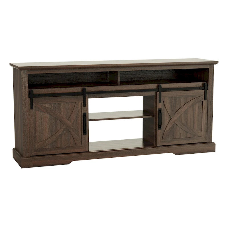 68 Walnut Sliding Barn Door TV Stand Console with Storage Open Compartment-9