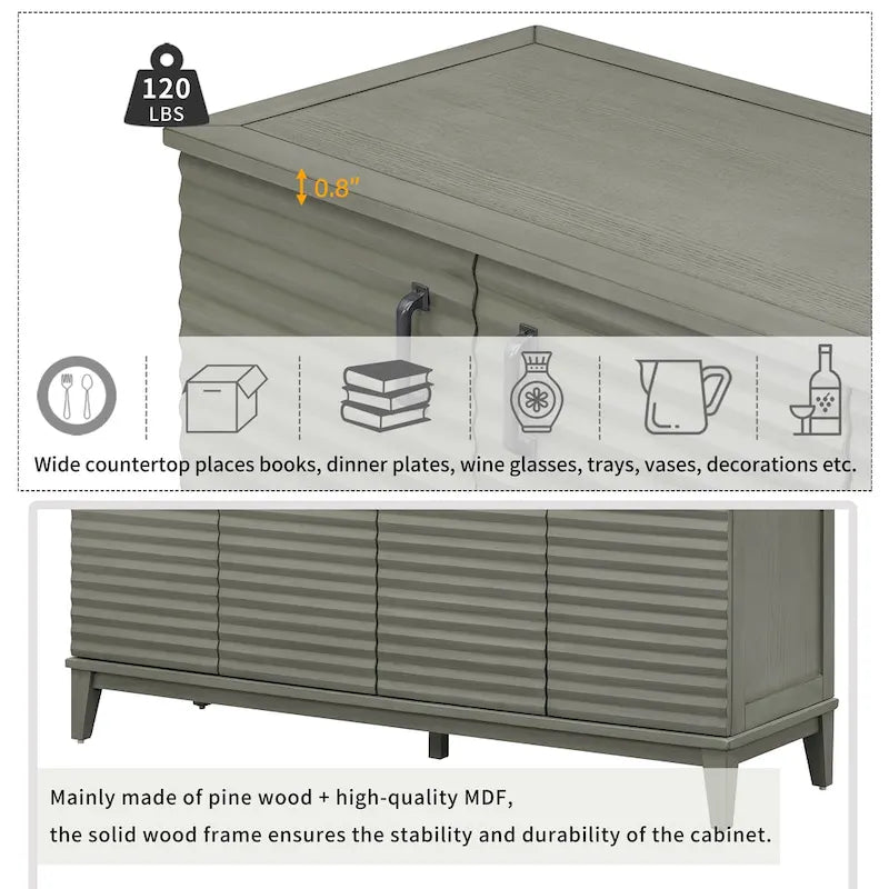 Sideboard with 4 Door Large Storage Buffet with Adjustable Shelves-10