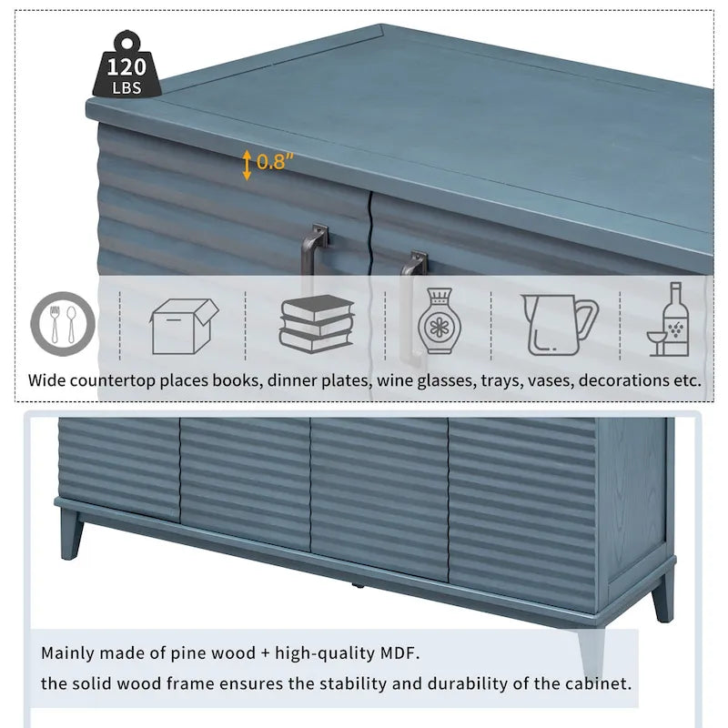 Sideboard with 4 Door Large Storage Buffet with Adjustable Shelves-24