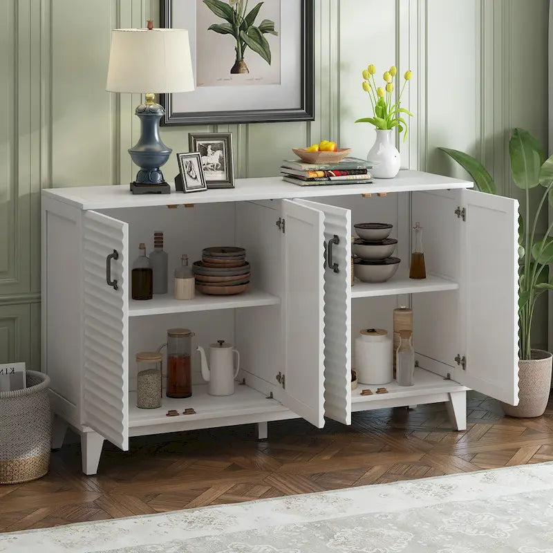 Sideboard with 4 Door Large Storage Buffet with Adjustable Shelves-27