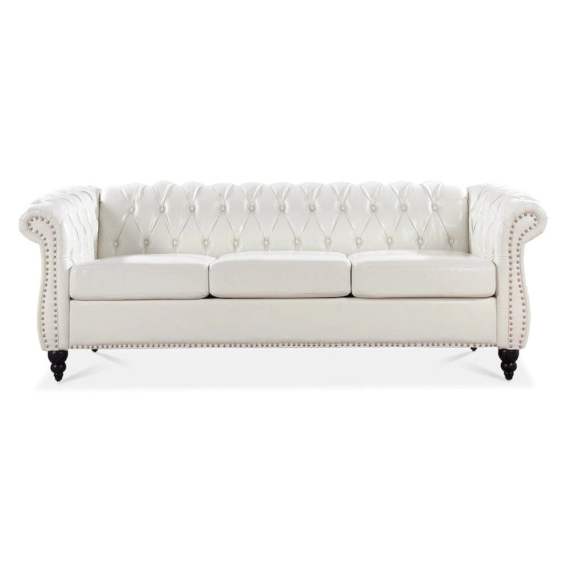 Cream 3-Seater Chesterfield Sofa, 84.65" PU Leather-4