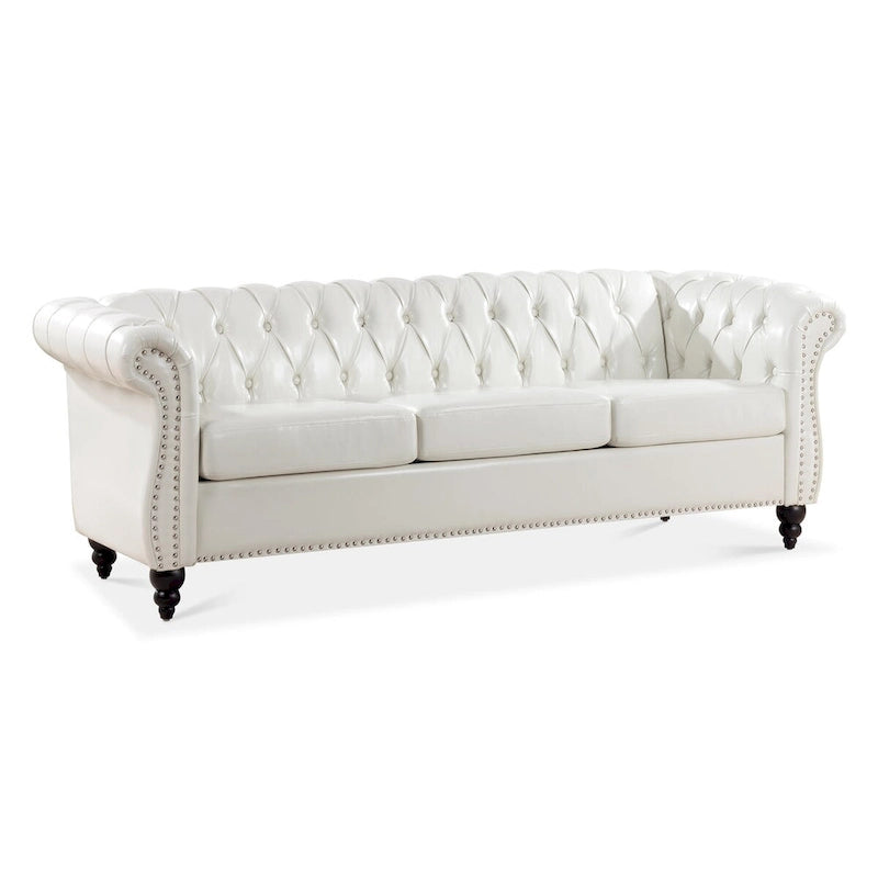 Cream 3-Seater Chesterfield Sofa, 84.65" PU Leather-5
