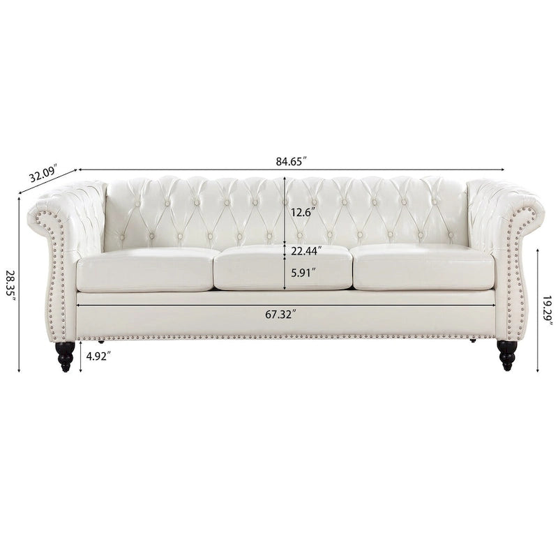 Cream 3-Seater Chesterfield Sofa, 84.65" PU Leather-11