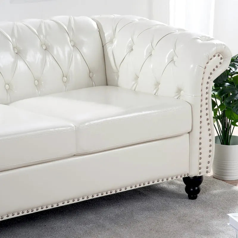 Cream 3-Seater Chesterfield Sofa, 84.65" PU Leather-14