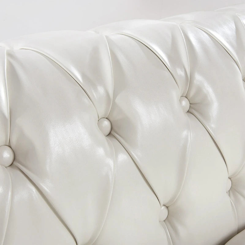 Cream 3-Seater Chesterfield Sofa, 84.65" PU Leather-15
