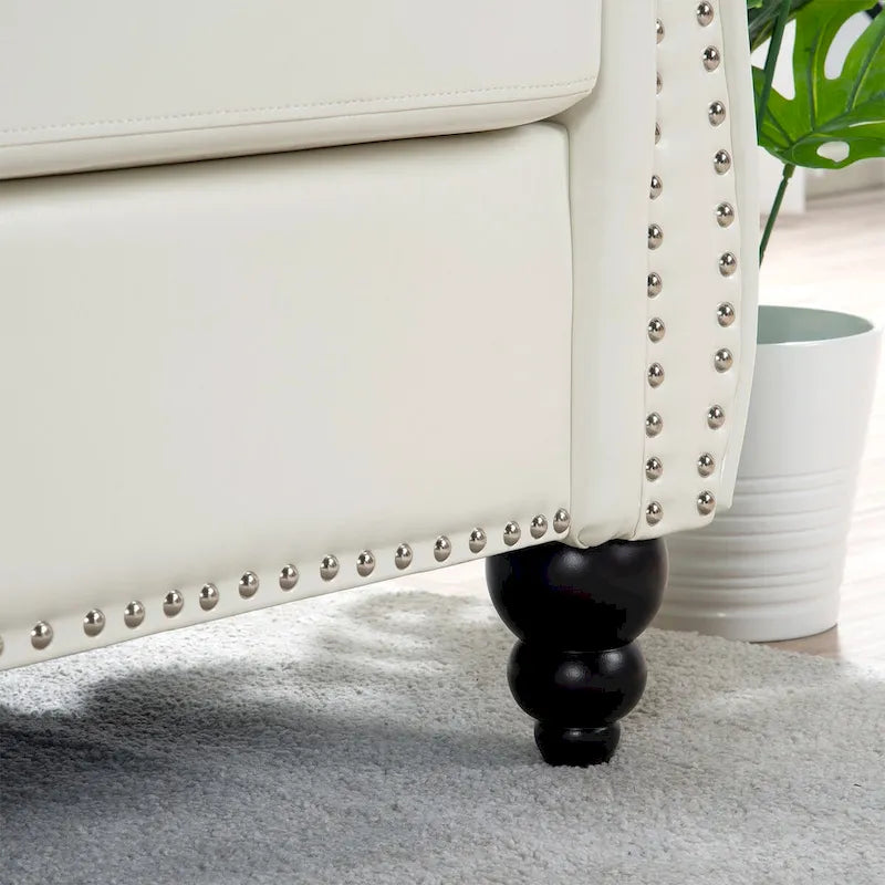 Cream 3-Seater Chesterfield Sofa, 84.65" PU Leather-16