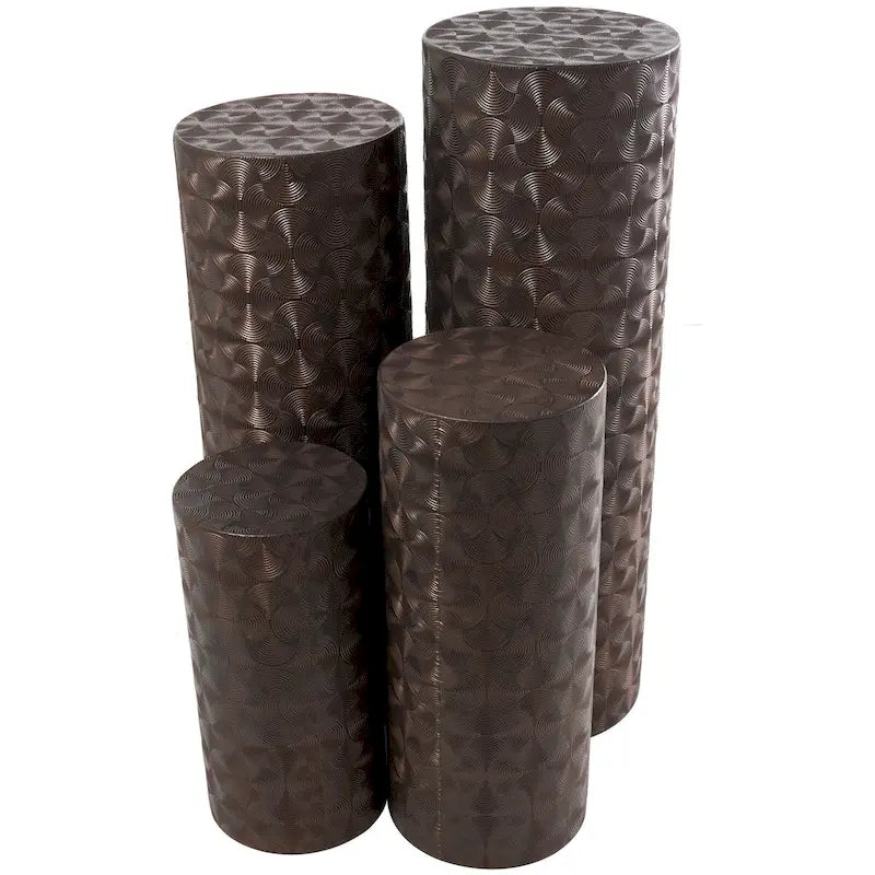 Metal Abstract Tall Slim Pedestal Table with Grooved Shell or Hammered Design - Set of 4 Brown - Roche River Decor-12
