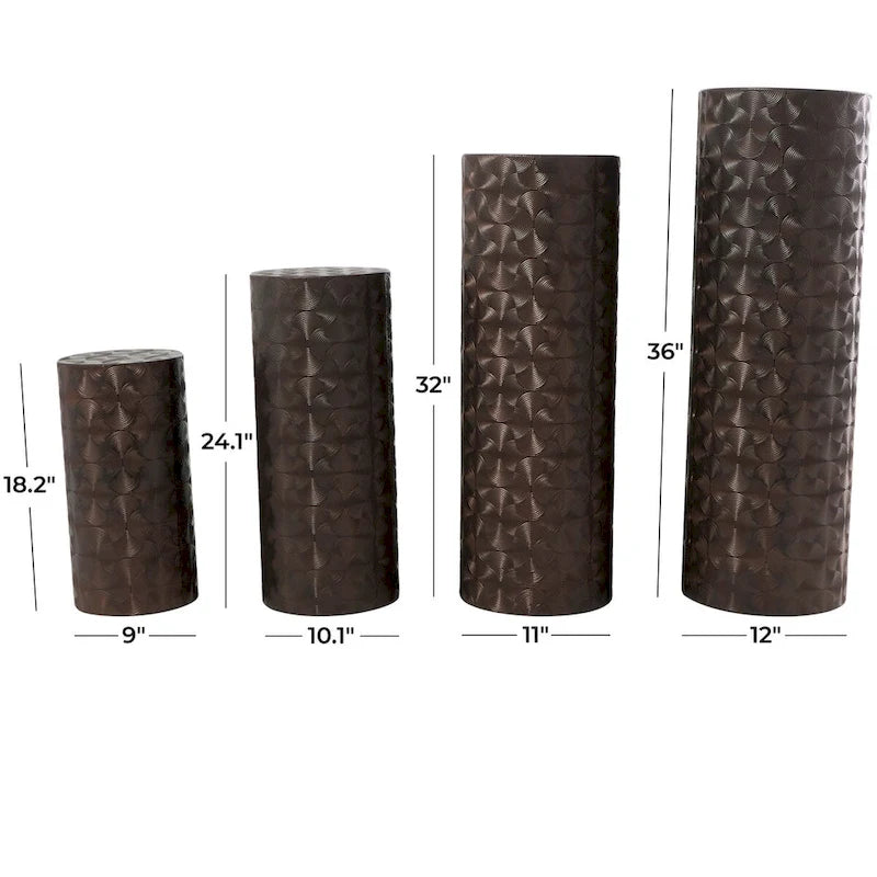Metal Abstract Tall Slim Pedestal Table with Grooved Shell or Hammered Design - Set of 4 Brown - Roche River Decor-5