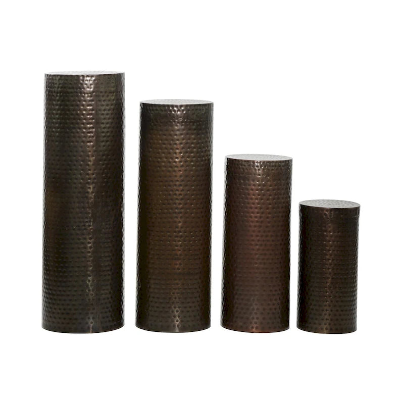 Metal Abstract Tall Slim Pedestal Table with Grooved Shell or Hammered Design - Set of 4 Brown - Roche River Decor-8