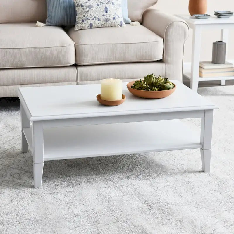 Coffee Table with Storage Shelf and Solid Wood Legs