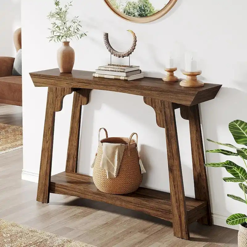 Wood Console Table, 2-Tier Narrow Entryway Table with Storage Shelf-6