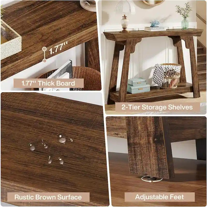 Wood Console Table, 2-Tier Narrow Entryway Table with Storage Shelf-4