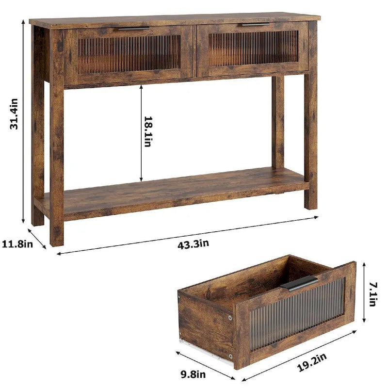 Wood Entryway Table, Console Table with 2 Glass Drawers-3