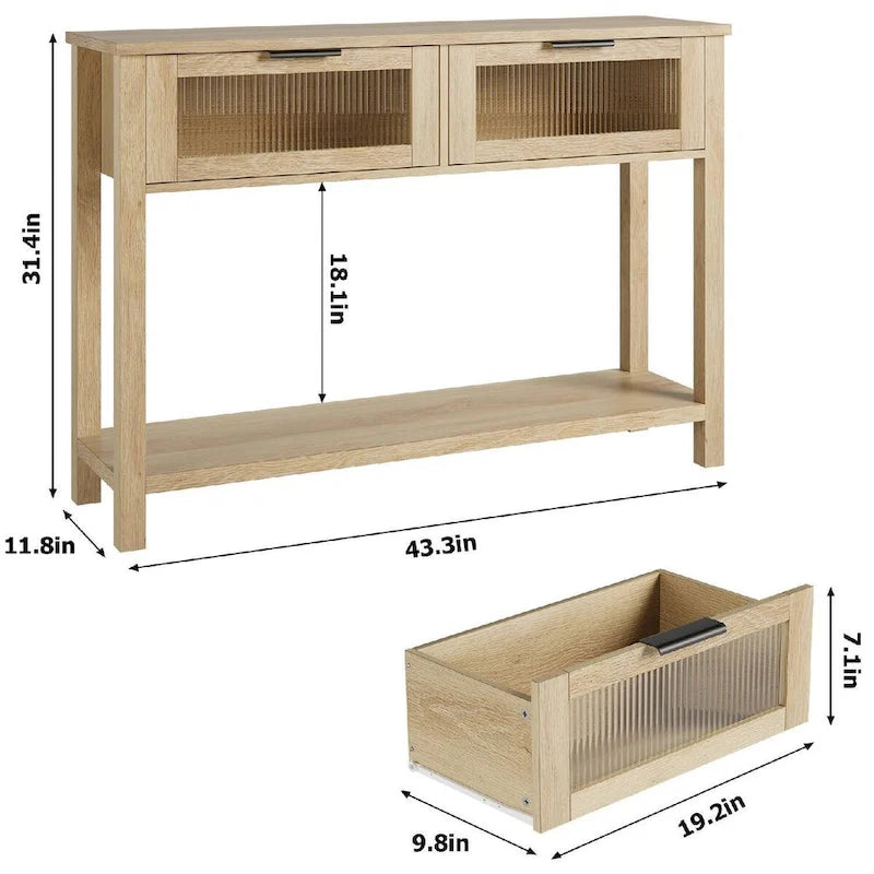 Wood Entryway Table, Console Table with 2 Glass Drawers-6