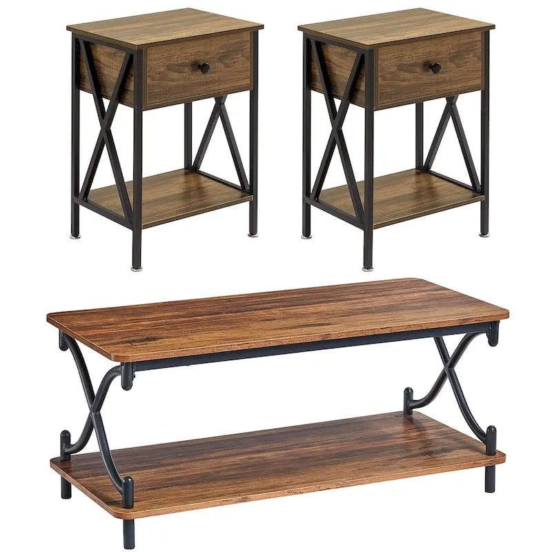 Brown 3-Piece Coffee Table Set with 2 End Tables-28