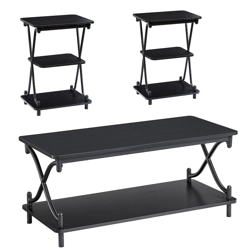 Brown 3-Piece Coffee Table Set with 2 End Tables-29