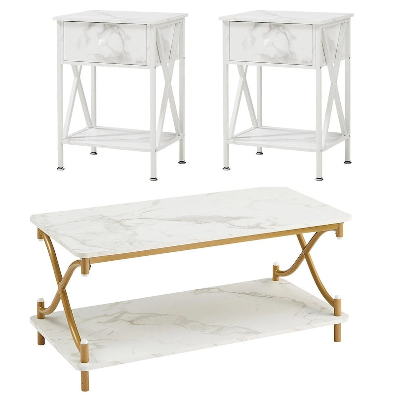 Brown 3-Piece Coffee Table Set with 2 End Tables-31