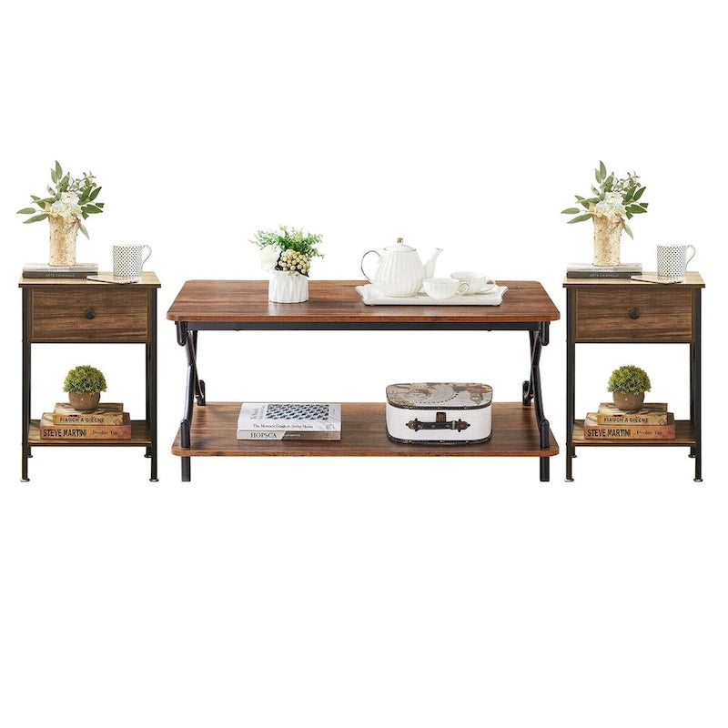 Brown 3-Piece Coffee Table Set with 2 End Tables-18