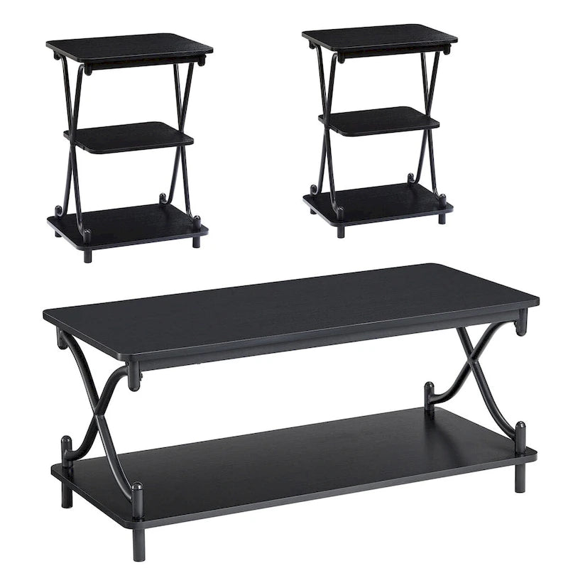 Brown 3-Piece Coffee Table Set with 2 End Tables-26