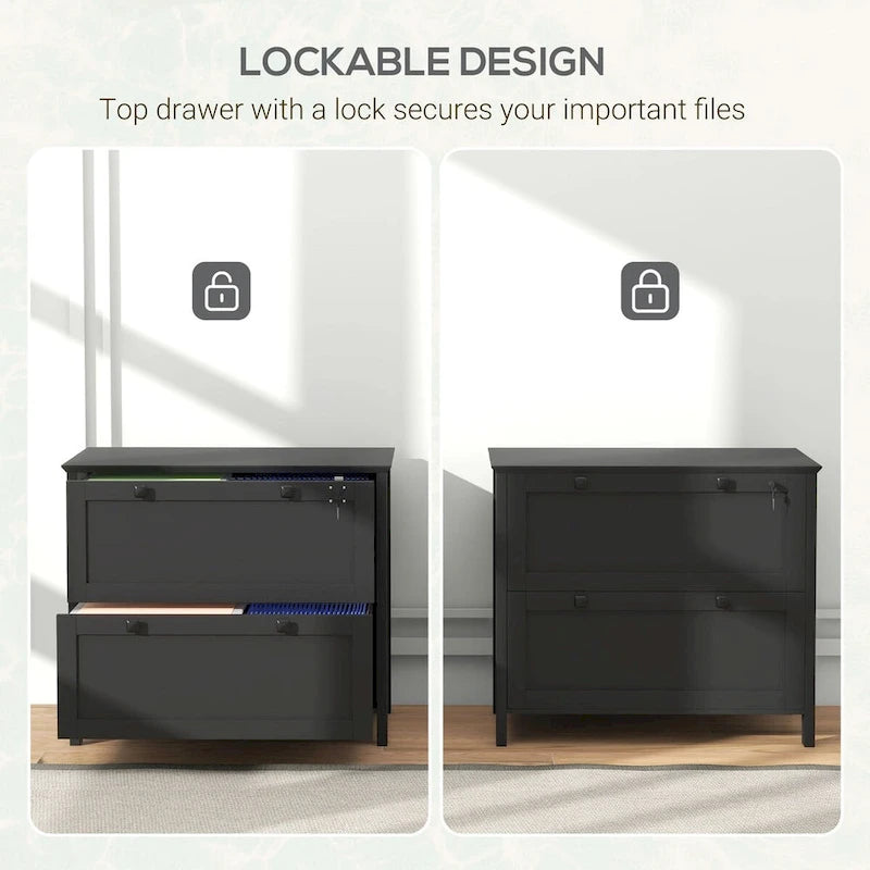 HOMCOM Lateral File Cabinet with 2 Drawers for Home Office, Filing Cabinet with Lock, Adjustable Hanging Bar for Letter, A4-4