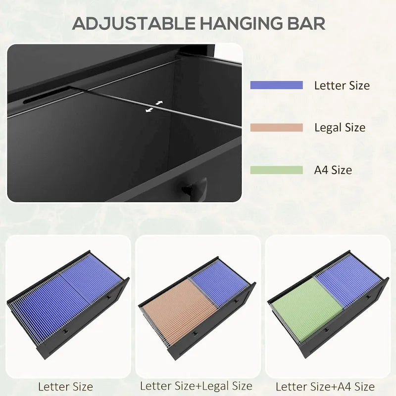 HOMCOM Lateral File Cabinet with 2 Drawers for Home Office, Filing Cabinet with Lock, Adjustable Hanging Bar for Letter, A4-6