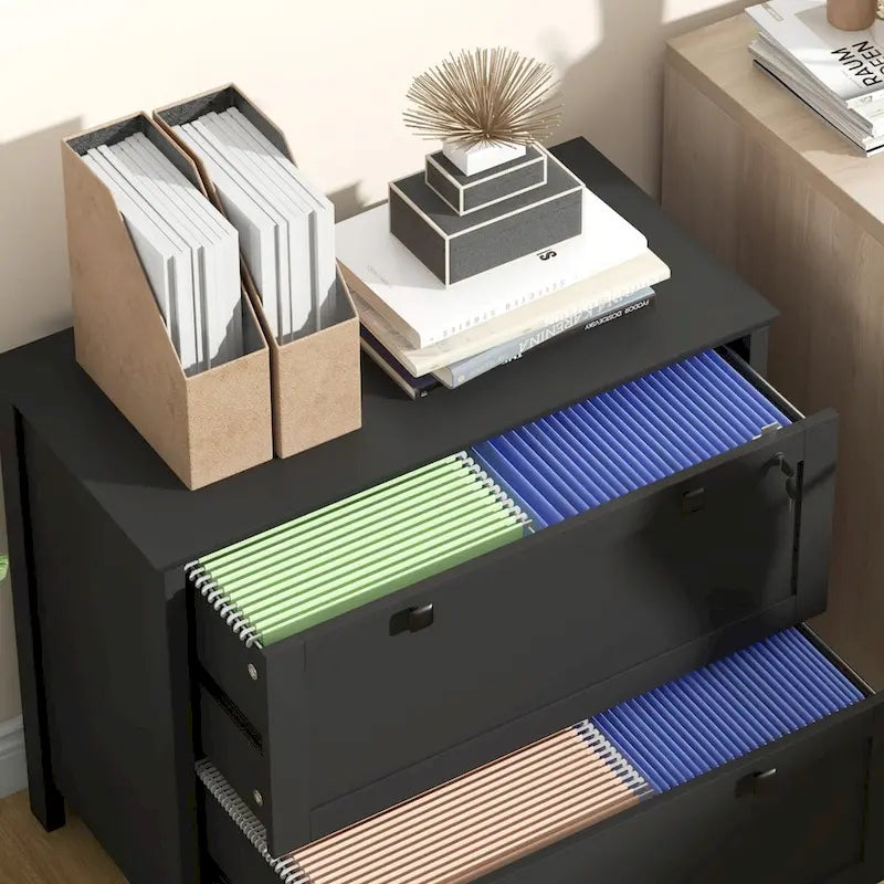 HOMCOM Lateral File Cabinet with 2 Drawers for Home Office, Filing Cabinet with Lock, Adjustable Hanging Bar for Letter, A4-8
