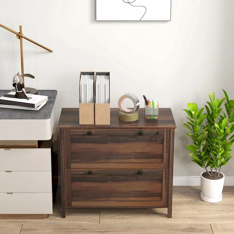 HOMCOM Lateral File Cabinet with 2 Drawers for Home Office, Filing Cabinet with Lock, Adjustable Hanging Bar for Letter, A4-16