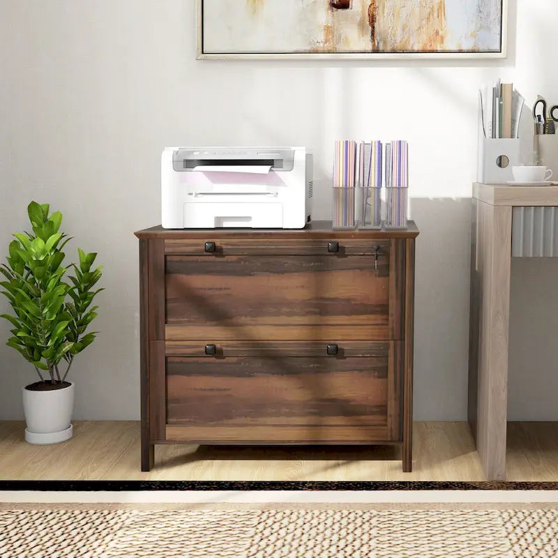 HOMCOM Lateral File Cabinet with 2 Drawers for Home Office, Filing Cabinet with Lock, Adjustable Hanging Bar for Letter, A4-17