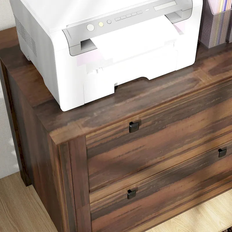 HOMCOM Lateral File Cabinet with 2 Drawers for Home Office, Filing Cabinet with Lock, Adjustable Hanging Bar for Letter, A4-18