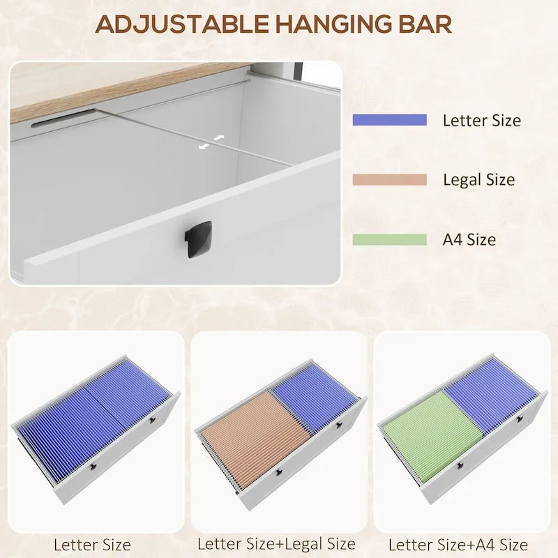 HOMCOM Lateral File Cabinet with 2 Drawers for Home Office, Filing Cabinet with Lock, Adjustable Hanging Bar for Letter, A4-22