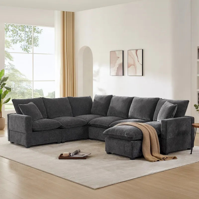 Nestfair Modern U Shape Modular Sofa 7 Seat Chenille Sectional Couch Set with 2 Pillows Included-16