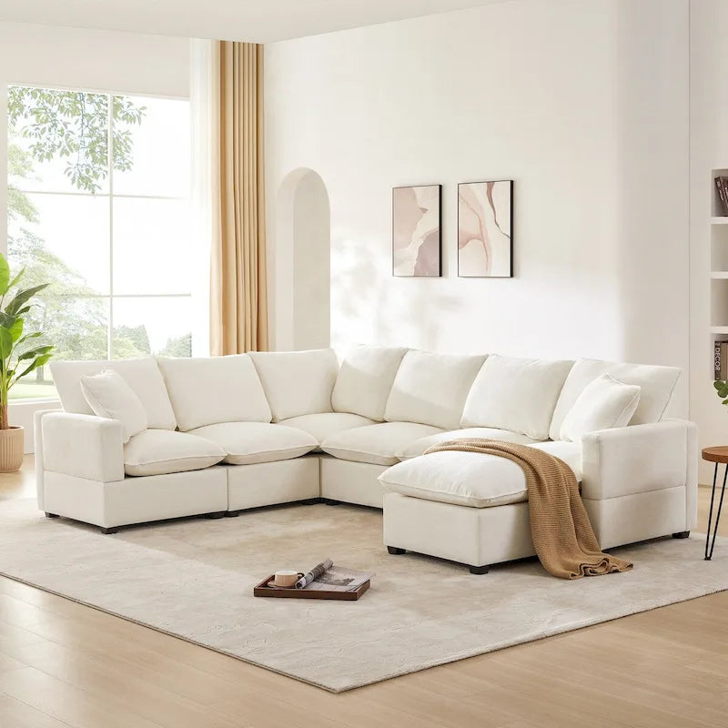 Nestfair Modern U Shape Modular Sofa 7 Seat Chenille Sectional Couch Set with 2 Pillows Included-17