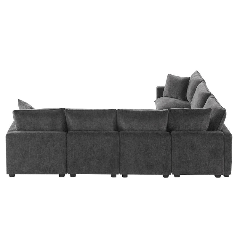 Nestfair Modern U Shape Modular Sofa 7 Seat Chenille Sectional Couch Set with 2 Pillows Included-2