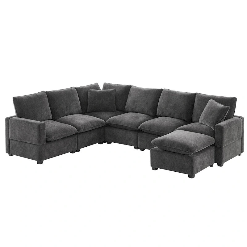 Nestfair Modern U Shape Modular Sofa 7 Seat Chenille Sectional Couch Set with 2 Pillows Included-4