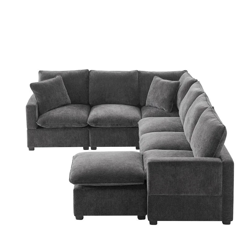 Nestfair Modern U Shape Modular Sofa 7 Seat Chenille Sectional Couch Set with 2 Pillows Included-6