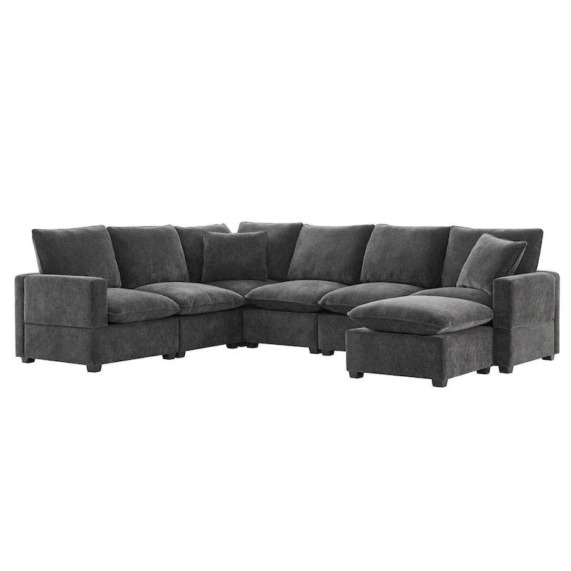 Nestfair Modern U Shape Modular Sofa 7 Seat Chenille Sectional Couch Set with 2 Pillows Included-7