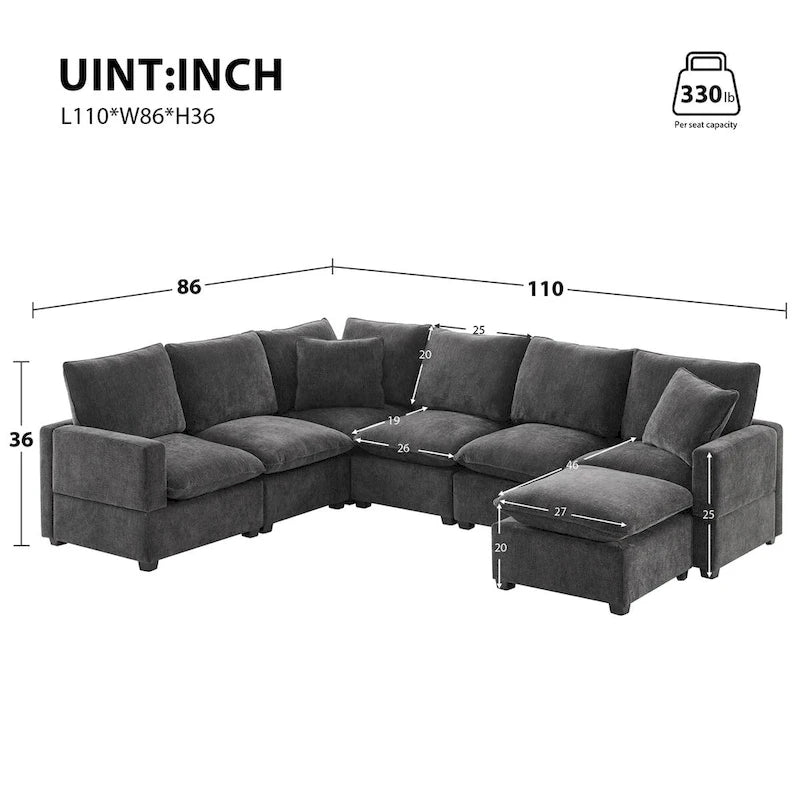 Nestfair Modern U Shape Modular Sofa 7 Seat Chenille Sectional Couch Set with 2 Pillows Included-8
