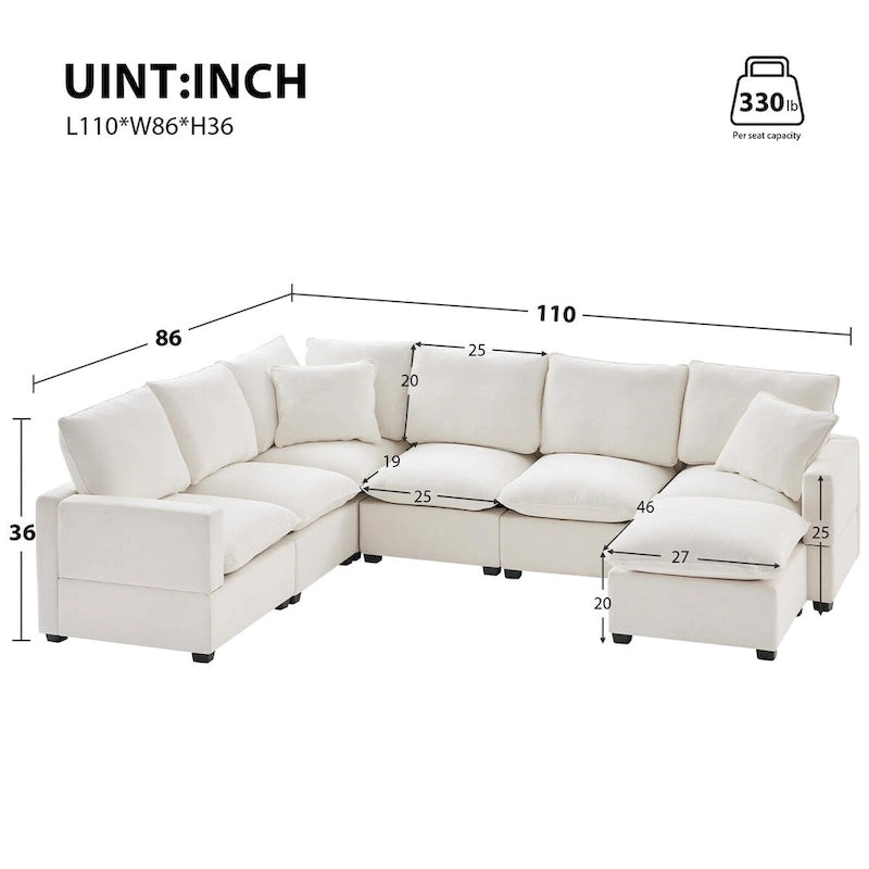 Nestfair Modern U Shape Modular Sofa 7 Seat Chenille Sectional Couch Set with 2 Pillows Included-15