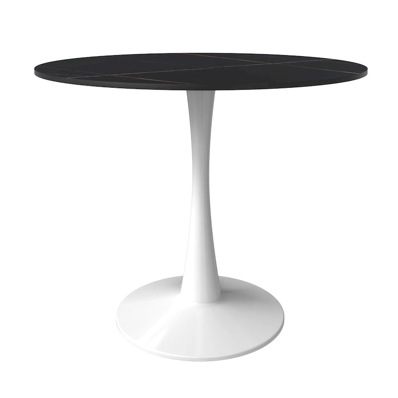 White Round Dining Table for 4, 35" Sintered Stone Pedestal-6