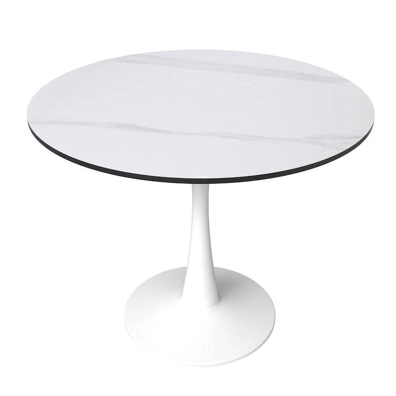 White Round Dining Table for 4, 35" Sintered Stone Pedestal-11
