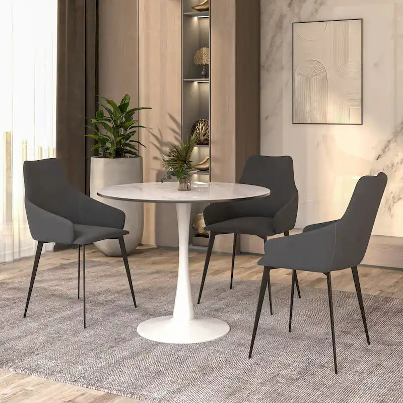 White Round Dining Table for 4, 35" Sintered Stone Pedestal-12