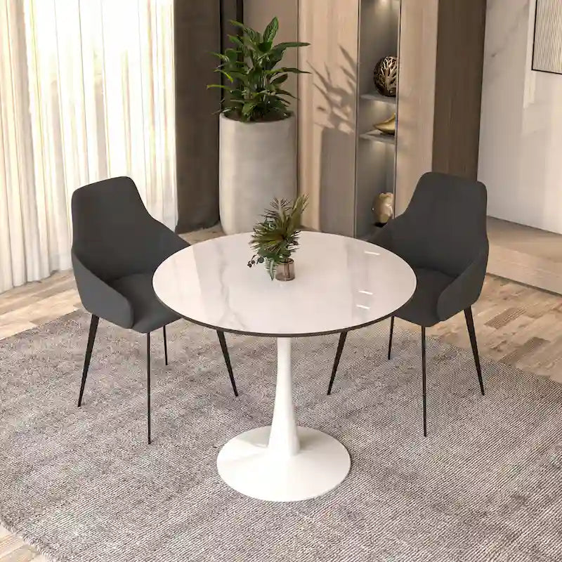 White Round Dining Table for 4, 35" Sintered Stone Pedestal-13