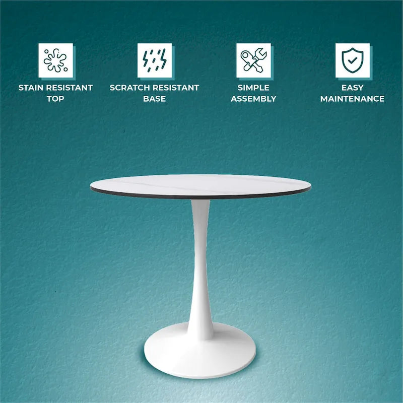 White Round Dining Table for 4, 35" Sintered Stone Pedestal-15
