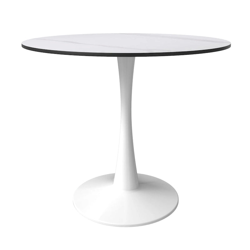 White Round Dining Table for 4, 35" Sintered Stone Pedestal-16