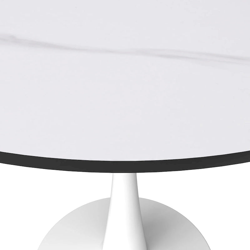 White Round Dining Table for 4, 35" Sintered Stone Pedestal-18