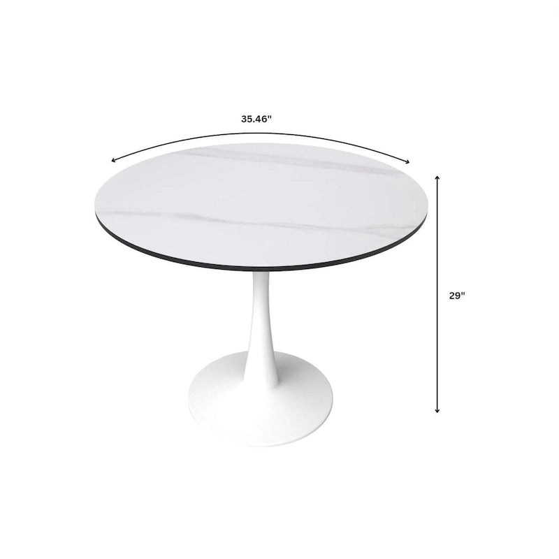 White Round Dining Table for 4, 35" Sintered Stone Pedestal-20